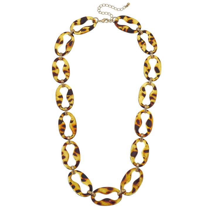Madison Resin Mariner Chain Statement Necklace in Tortoise for wholesale by Canvas Style
