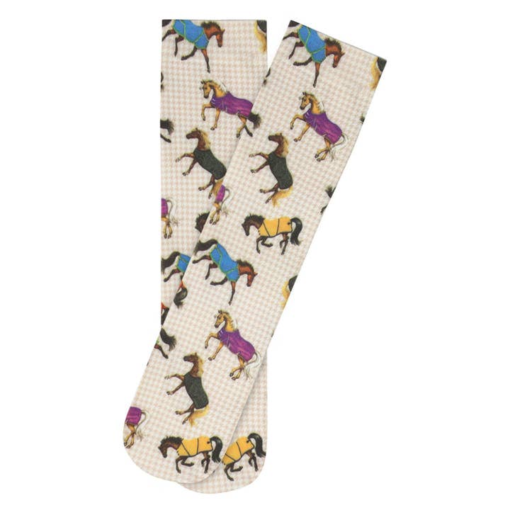 Multi AWST Int'l Lila Horses in Blankets Equestrian Boot Socks Ladies for wholesale on Faire2