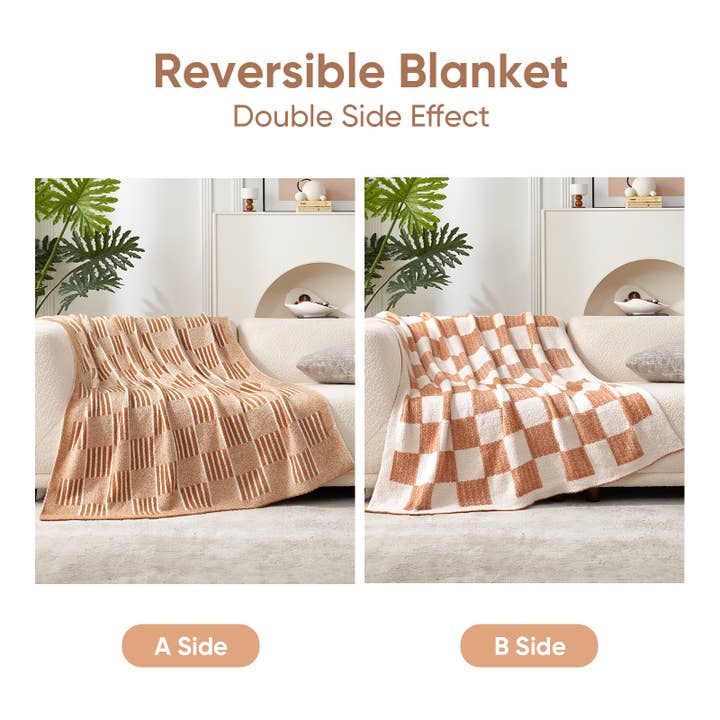 DreamValley - Wholesale Throw Blanket - SS Striped Checkered Throw Blanket 50x60 inches2