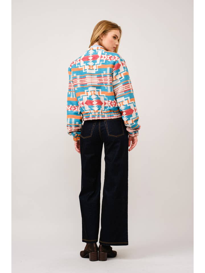 TEAL 36333J - Jacquard Aztec Snap Up Bomber Jacket for wholesale on Faire6