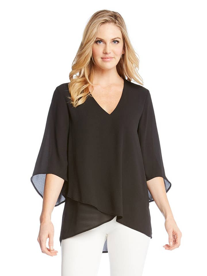 Top asimétrico con mangas de pulsera para venta al por mayor de Karen Kane