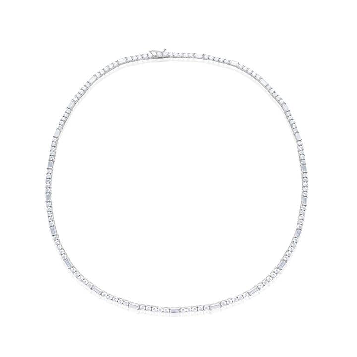 Meira T – wholesale Kedjehalsband – Baguette och rund växelvis labbodlad diamant tennis halsband 14kt vitt guld 13,57 ct