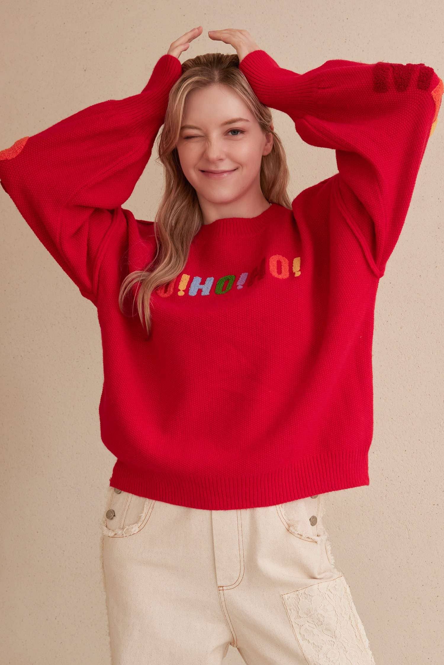 Mello. - Wholesale Knit Sweater - Women's - Oversize Christmas Sweater with Lettering1