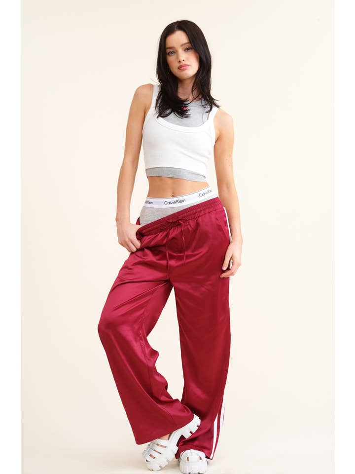 Mimosa - Wholesale Pants - Women's - Satin Track Pants with Side Stripes