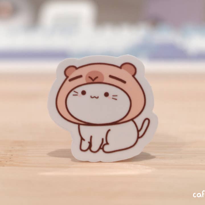 Capybara Cat in Hat vinyl sticker for wholesale by Cafe De Yume