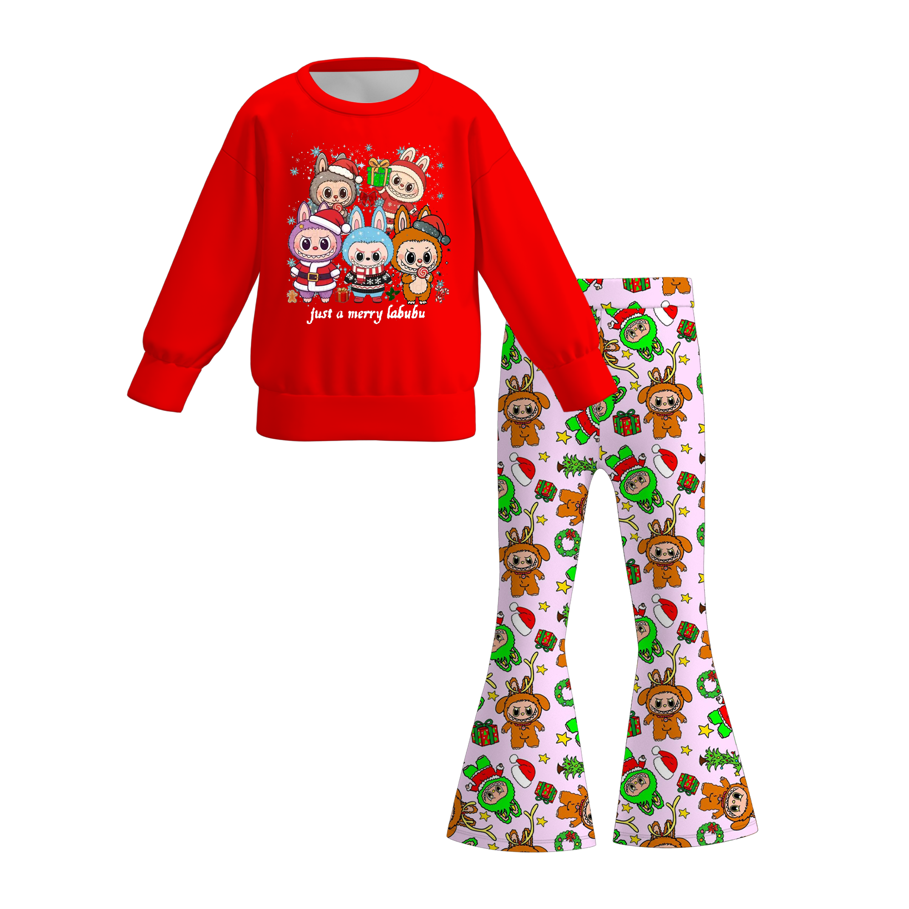 Auraquise - Wholesale Top & Pant Set - Kids - Girls 2 Pieces Labubu Themed Printed Top + Pant Set0
