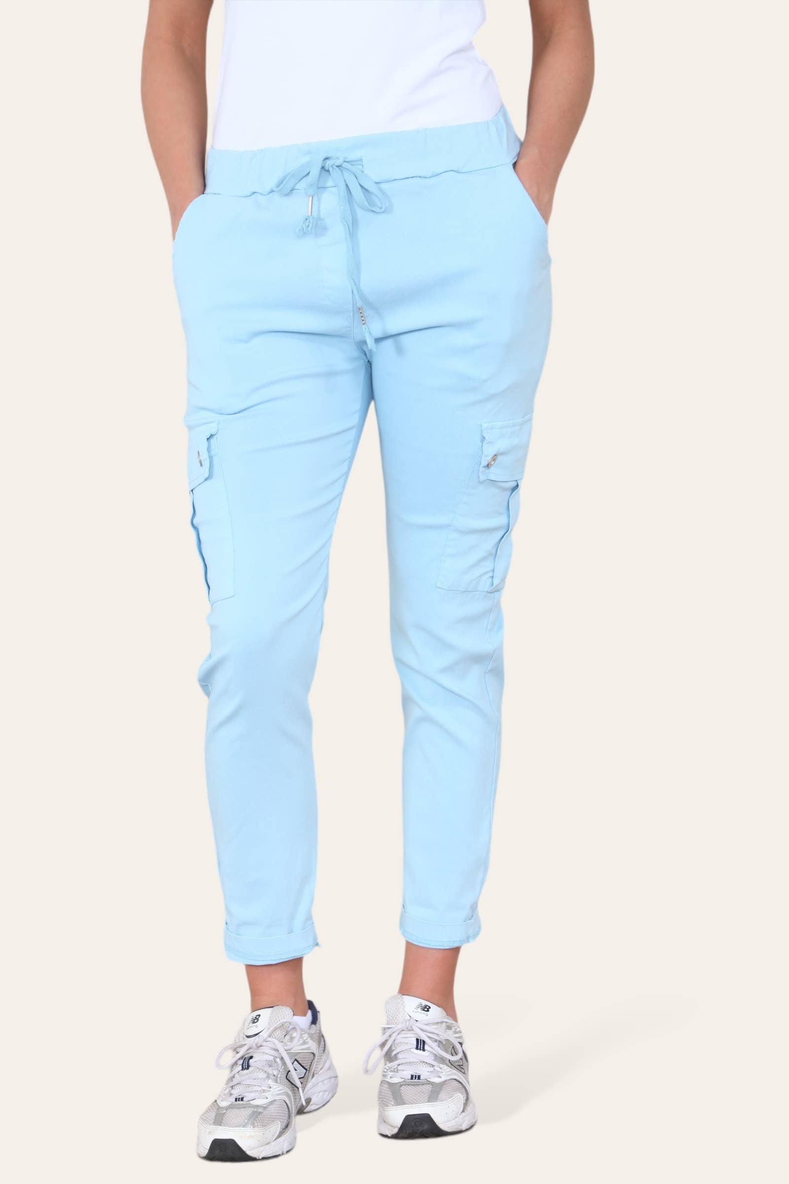 Kurt Muller – wholesale Pants – Women's – Plain Cargo Stud Pocket Bi-Stretch Magic Trousers36