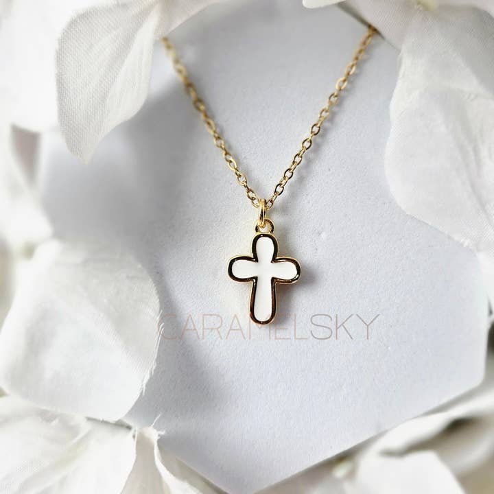 Caramel Sky - Wholesale Pendant/charm necklace - Enamel Cross Necklace – Minimalist Christian Jewelry0