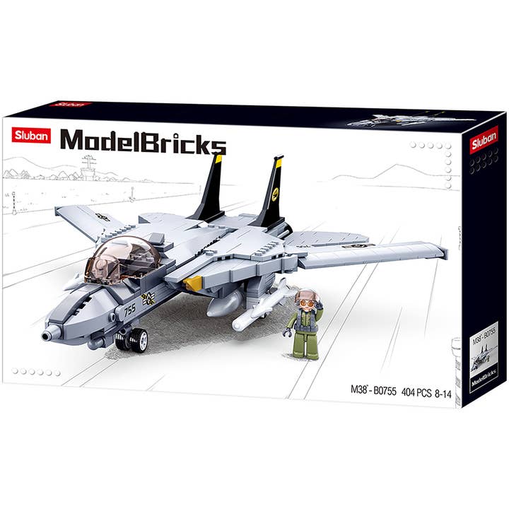 Model Bricks F14 Fighter Jet Building Brick Kit (396 Pcs) for wholesale by Texas Toy Distribution