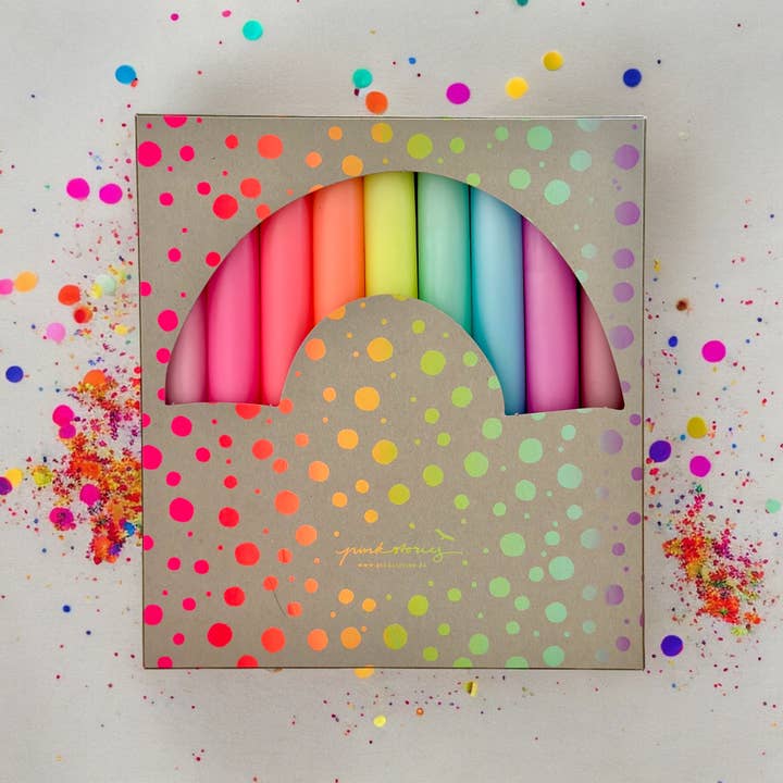 Pink Stories - Wholesale Tapered Candle/Candlestick - Dip Dye Neon * Rainbow Box