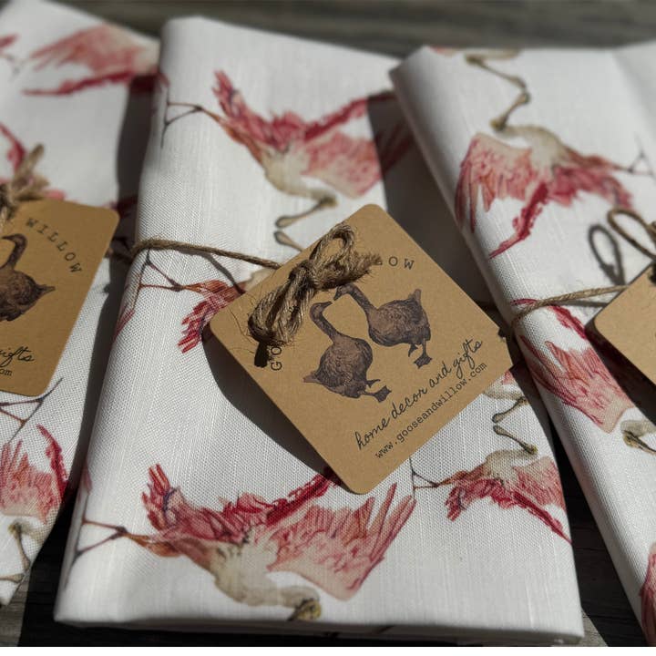 Goose and Willow - Wholesale Tea Towel - Tea Towel - Spoonbill on White Linen Cotton