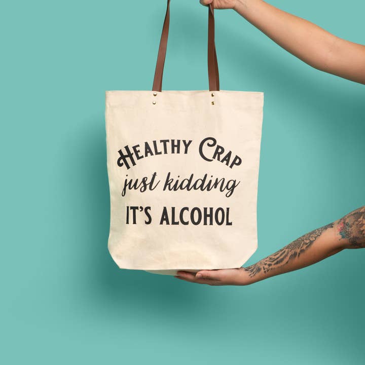 FUN CLUB - Wholesale Tote Bag - Women's - Healthy Crap Tote Bag (wine grocery, alcohol canvas, leather, mothers day)