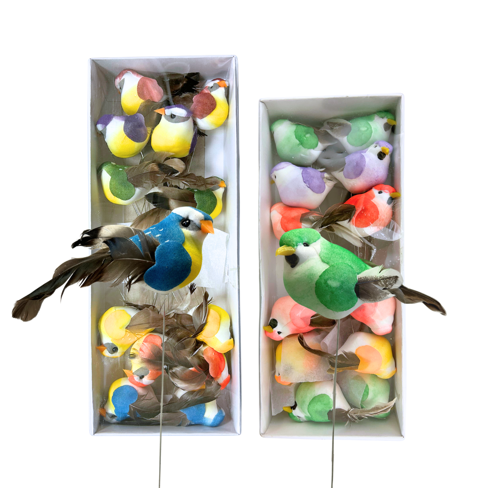 Jacobson - Wholesale Craft Supplies - Assorted Feather Birds on Wires - Pastel or Natural2