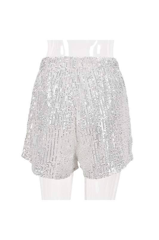 SILVER sequins elastic band shorts for wholesale on Faire3