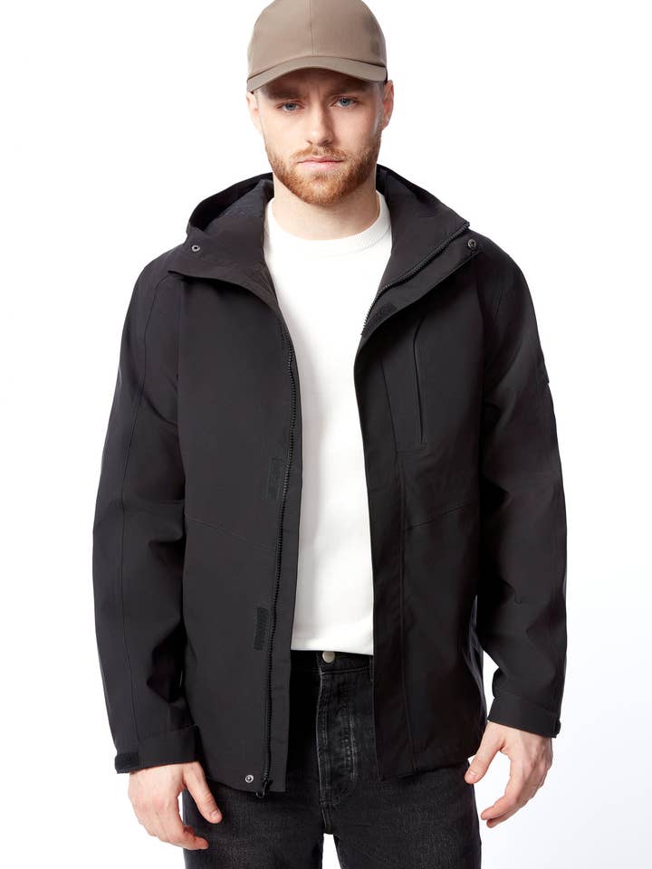 HUDSON | MEN'S RAIN JACKET, BLACK for wholesale by Alpine North CA