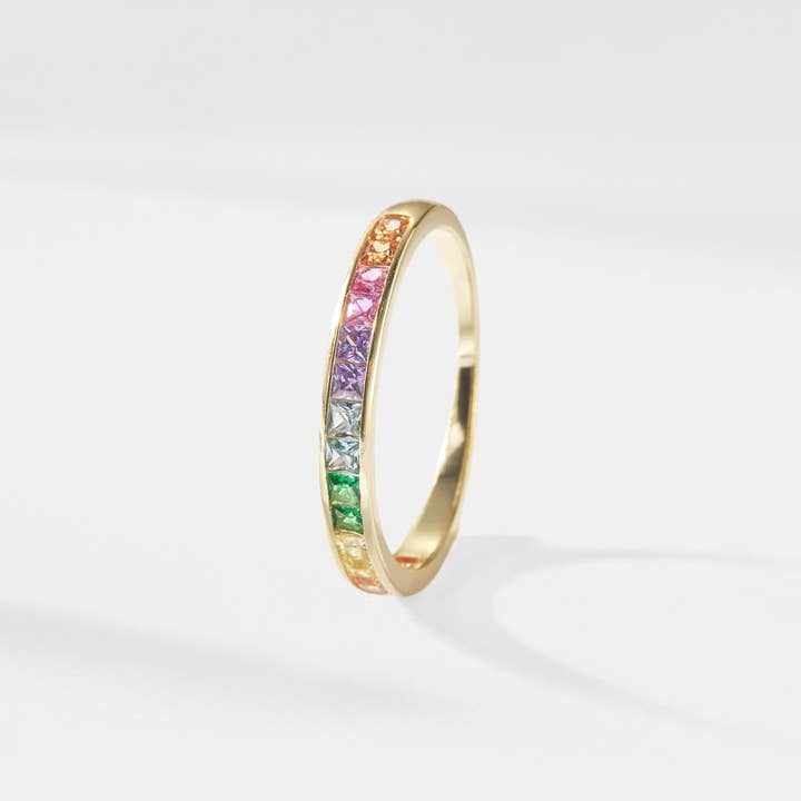 Perimade & Co. LLC - Wholesale Multi-Stone Ring - Rainbow Gem Wedding Band Ring in 925 Sterling Silver6