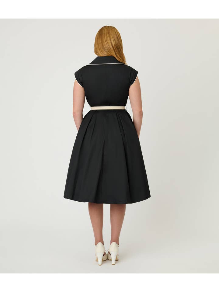 Unique Vintage - Wholesale Dress – Women's - Unique Vintage Black & White Cotton Shirt Swing Dress1