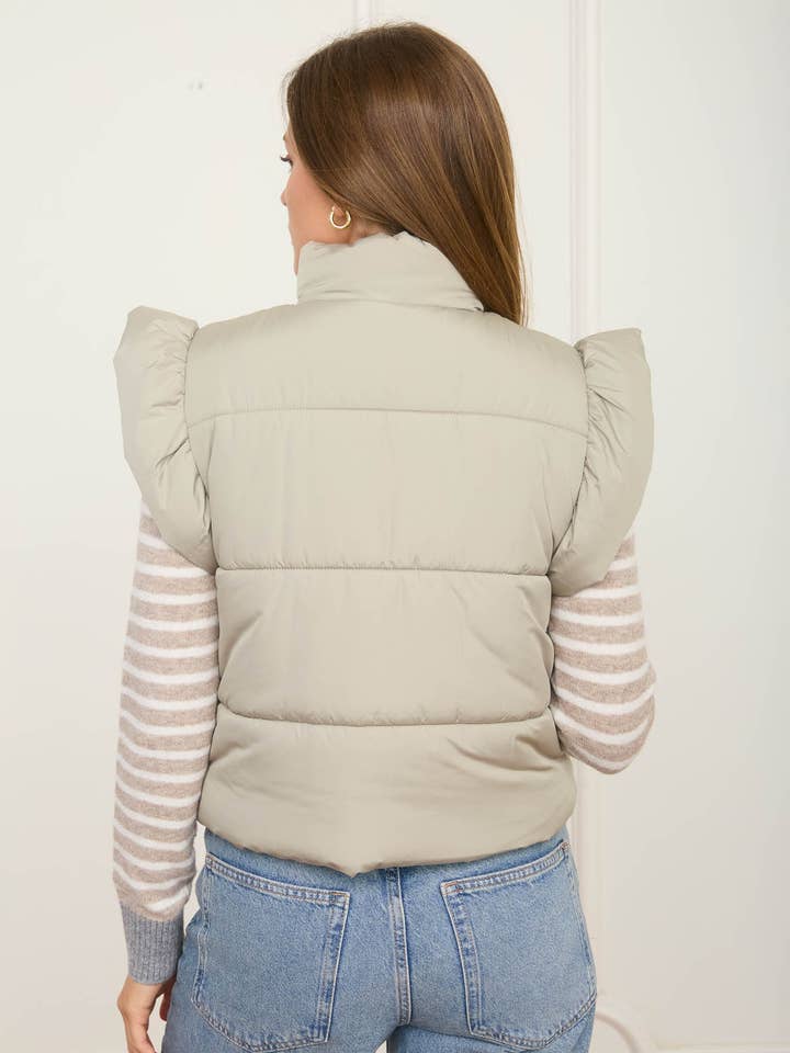 MINE - Vente Veste sans manches – femme - GILET MATELASSÉ À FERMETURE ÉCLAIR AVEC DÉTAIL NŒUD ET MANCHES VOLANTES29