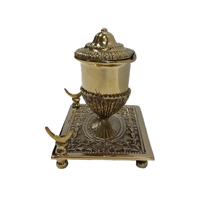 Madison Bay Co. - Historical Home Decor Reproductions - Wholesale Pen & Pencil Holder - 5" Brass Inkwell Pen Holder with Pen & Ink