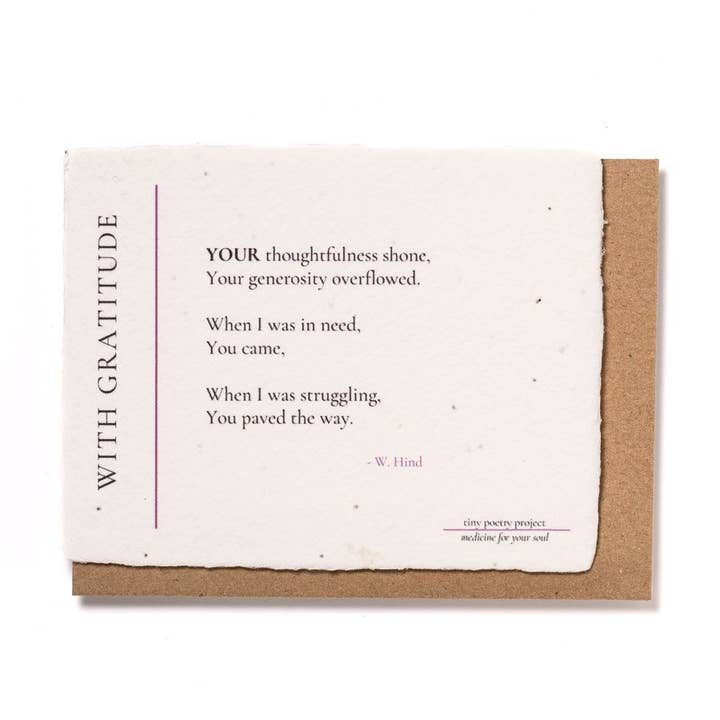 With Gratitude: Plantable Wildflower Thank You Card for wholesale by tiny poetry project