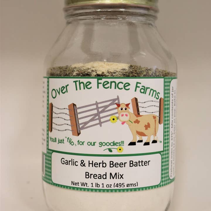 Over The Fence Farms – Großhandel Brotbackmischungen – Brotmischung aus Knoblauch- und Kräuterbierteig (Glas)0
