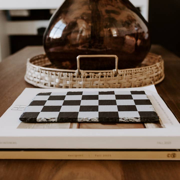 Damron Decor - Wholesale Coasters - White Checker Slate Coaster Couples Coaster Checkered Print7