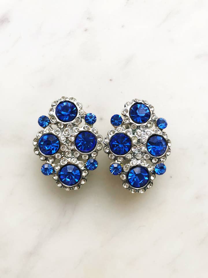 Harper Swarovski Crystal Blue Clip On Earrings for wholesale by Carmen Miller Jewellery