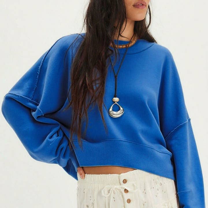 Ensfarvet langærmet pullover sweatshirt for engroshandel hos Marayn