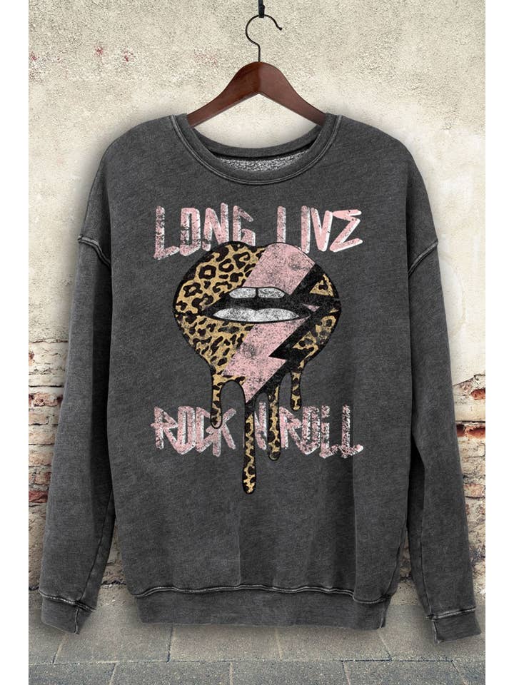 HRTandLUV - Wholesale Graphic Sweatshirt - Women's - Long Live Rock N Roll Lips - HL4737SWB