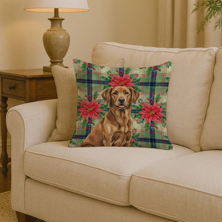 Coussin Chesapeake Bay Retriever Poinsettias de Noël 14x14 pour la vente par Caroline's Treasures