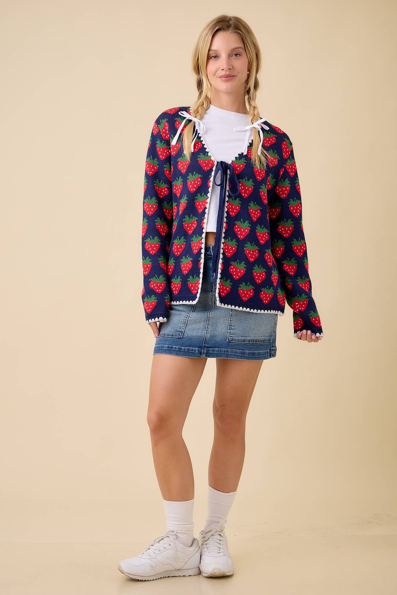 Main Strip - Venta al por mayor Cárdigan - Mujer - Cárdigan de punto con diseño de fresas11