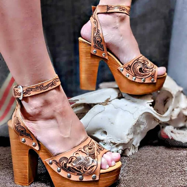 Golden Tan Magnolia Heels for wholesale by Virginia Handbags