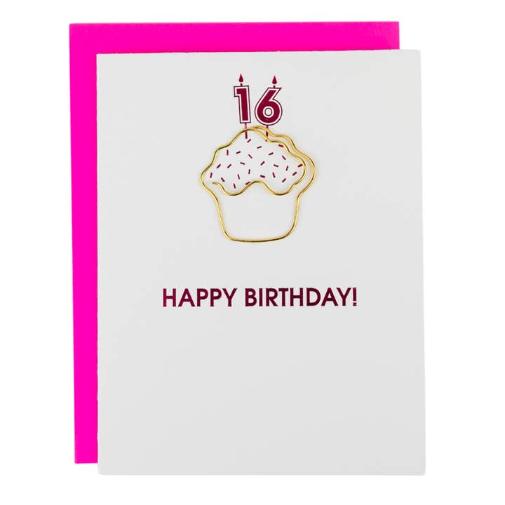 Happy Birthday Candles 16 - Milestone Birthday - Cupcake Paperclip Card for wholesale by Chez Gagné