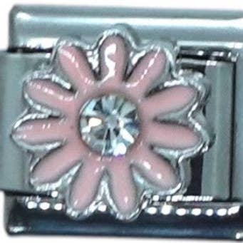 Pink Flower with Rhinestone Center Italian Charm for wholesale by cutandcropped