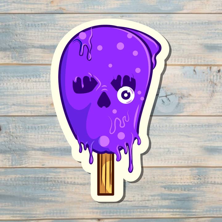 Creepy Skull Purple Ice Cream Treat, Die Cut Vinyl Sticker, , Boho Fun, Water Resistant |Sticker or Magnet for wholesale by Handmade by Marlayna