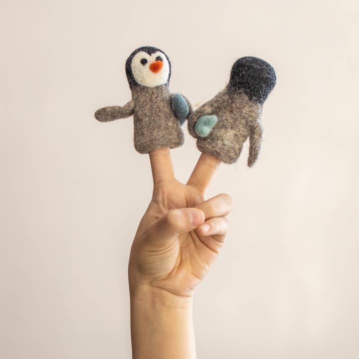 Penguin Finger Puppet, Handmade, Needle Felted, 100% Wool for wholesale by Everest Pet Supply & Gifts