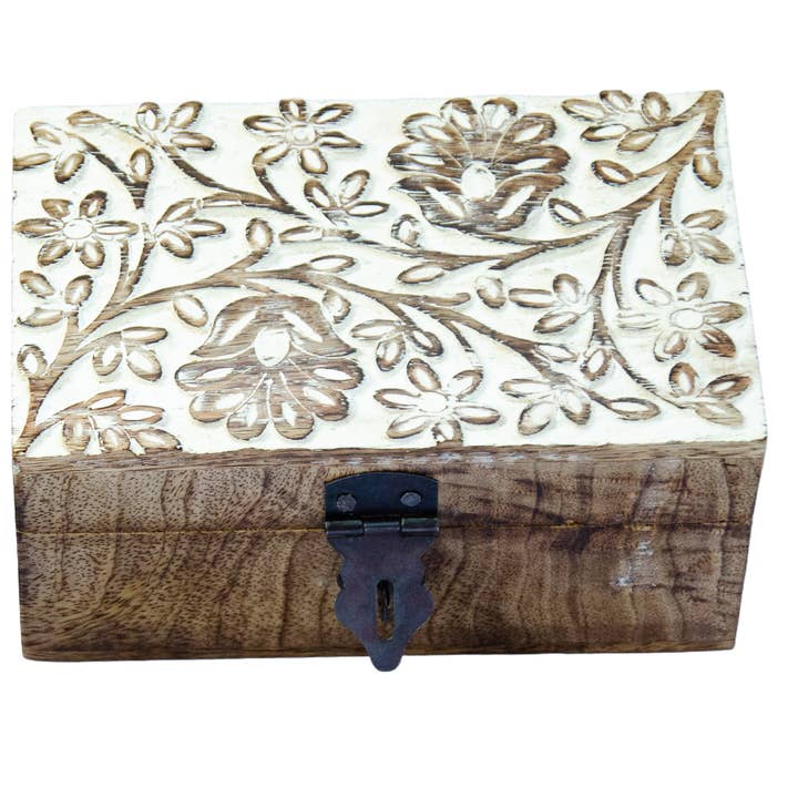 Caixa de Madeira Entalhada Branqueada por atacado de Hopes Unlimited
