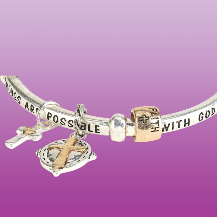 Dicksons - Wholesale Bangle Bracelet - MESSAGE BRACELET MATT 19:26 2TONE2