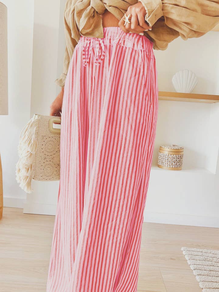 Wholesalesir - Wholesale Pants - Women's - Striped Printed Wide Leg Pocket Pants3