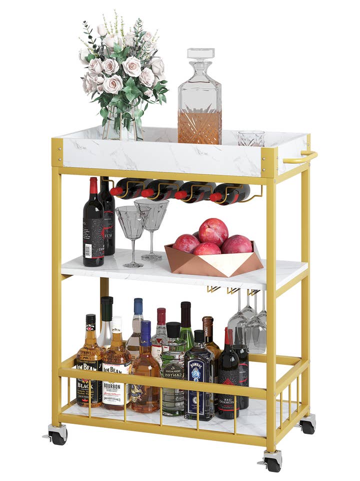 26X14X33 WHT & GOLD BAR CART for wholesale by Three Star IM/EX Inc.