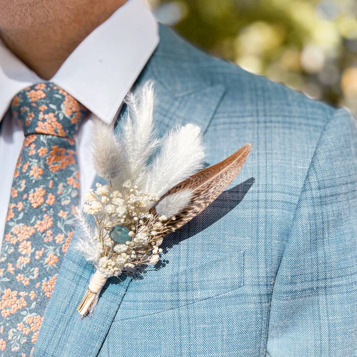 Withered Whimsy - Wholesale Dried/Pressed Flowers - Dusty Blue Boutonniere - Fall Boho Wedding2