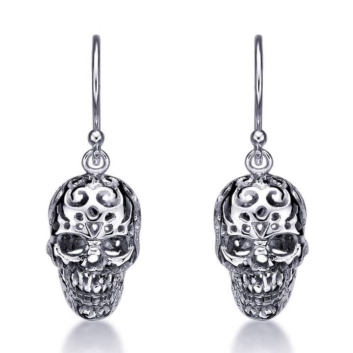 Boucles d'oreilles gothiques en argent sterling 925 avec crâne pour femmes pour la vente par Namana