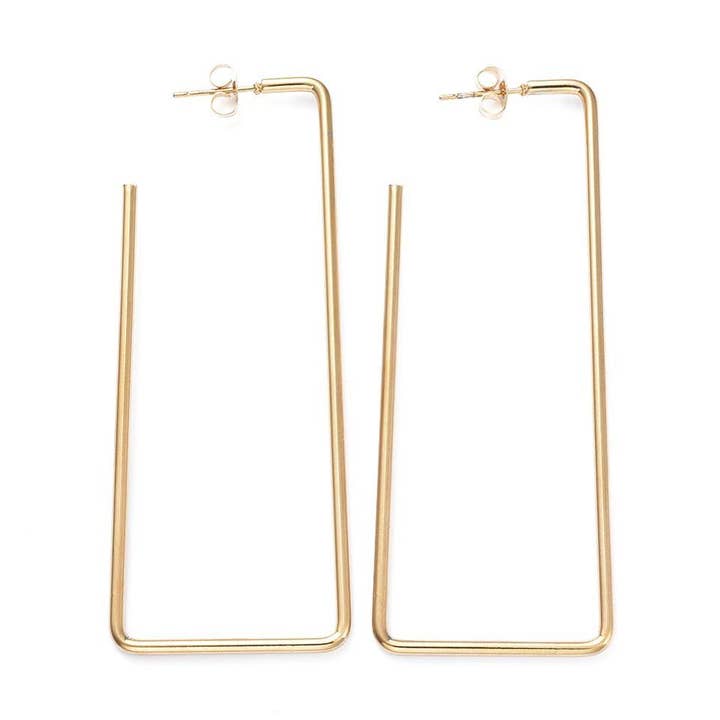 Veena Drop Hoop Earrings - Long Rectangles (2 styles!) for wholesale by Alora Boutique Inc.