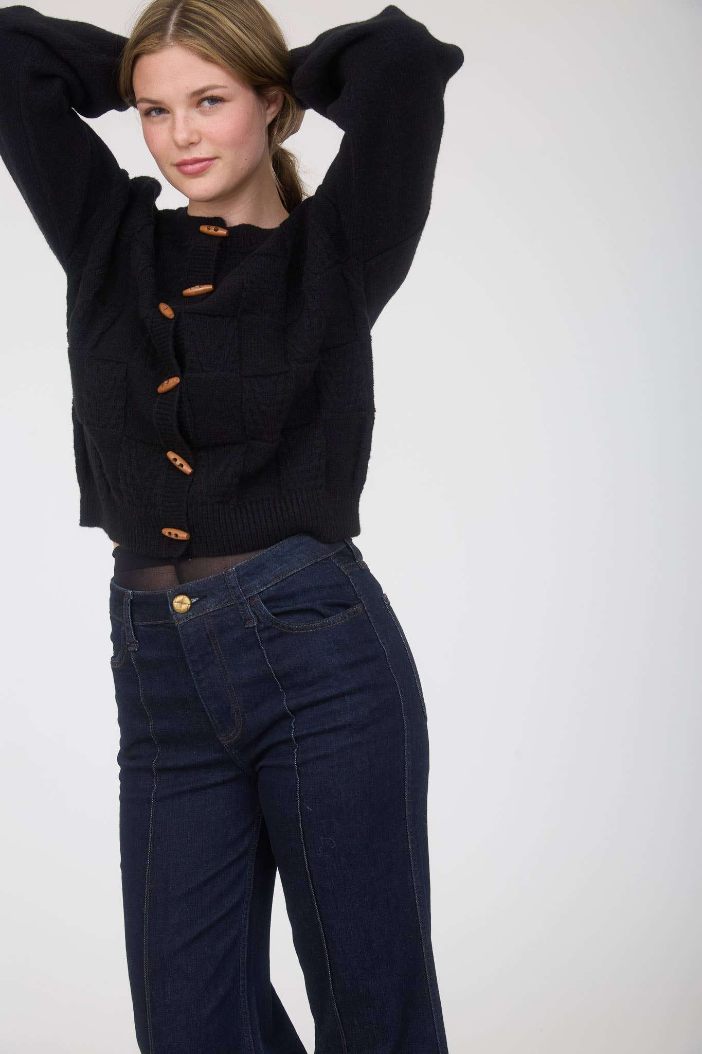 Blu Pepper - Wholesale Knit Sweater - Women's - CHECKERED TOGGLE BUTTON DOWN KNIT CARDIGAN16