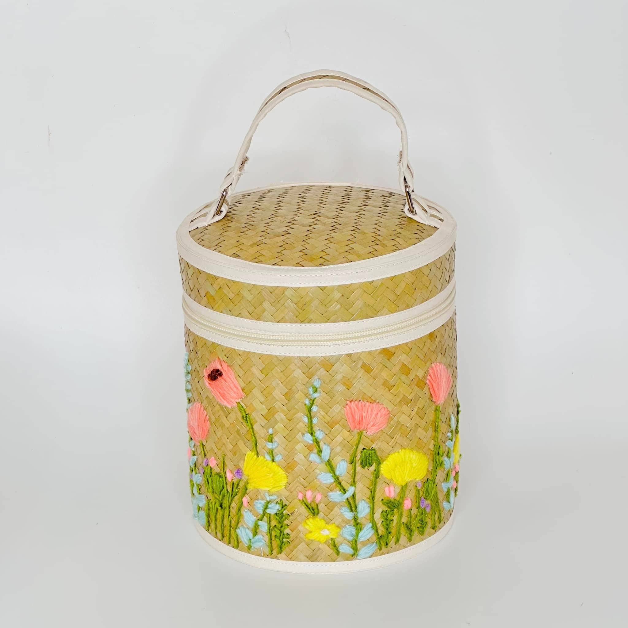 Beige & Co Thai Crafts - Wholesale Basket - Floral Garden Hand Embroidery on Natural Hand Woven Basket9