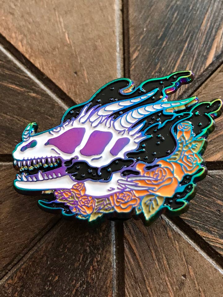 "Aether" Enamel Pin - Dragon Skull Pin, dnd pin, witchy pins for wholesale by Amanda Tulacz Illustration