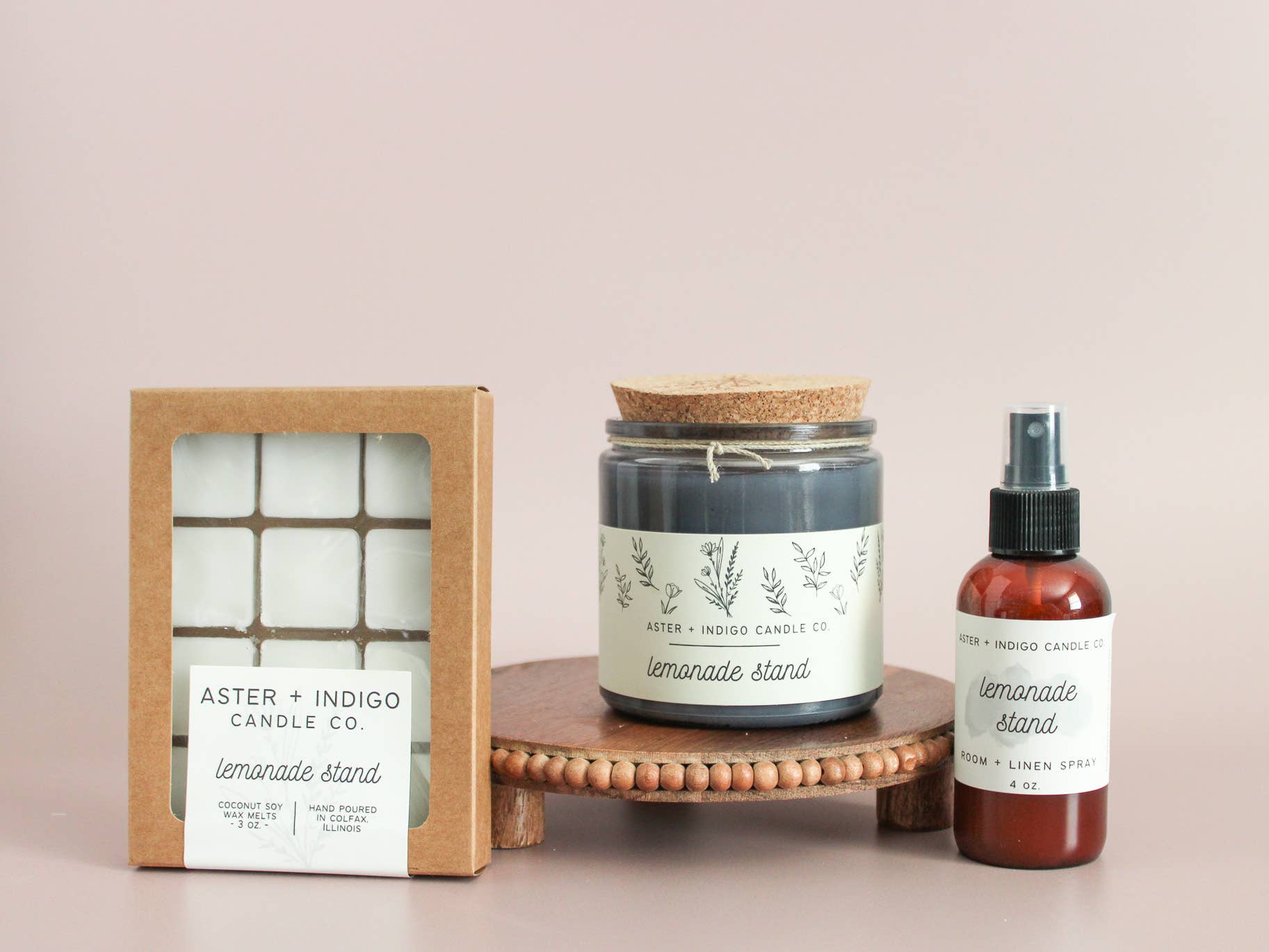 Aster + Indigo Candle Co. - Vente Bougie en bocal - Stand à limonade | Bougie printemps-été1