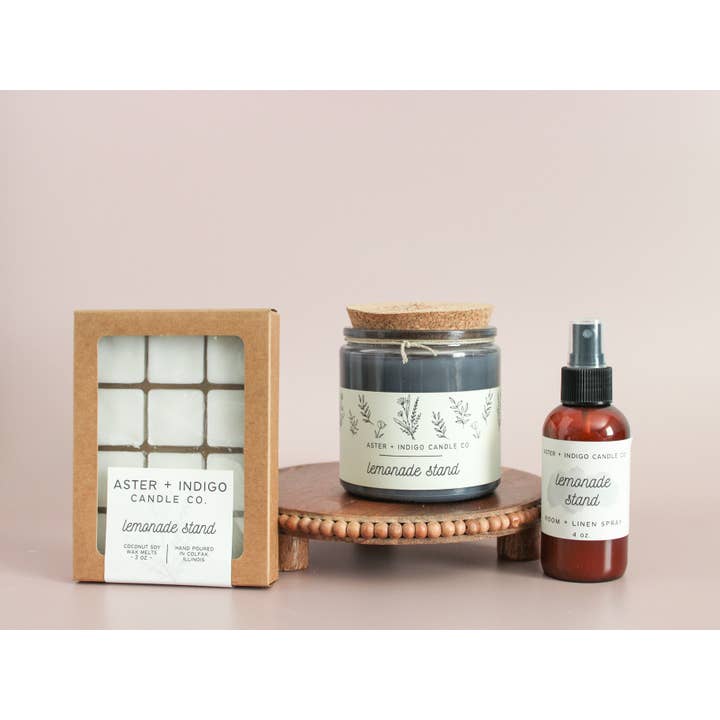 Aster + Indigo Candle Co. - Vente Bougie en bocal - Stand à limonade | Bougie printemps-été1