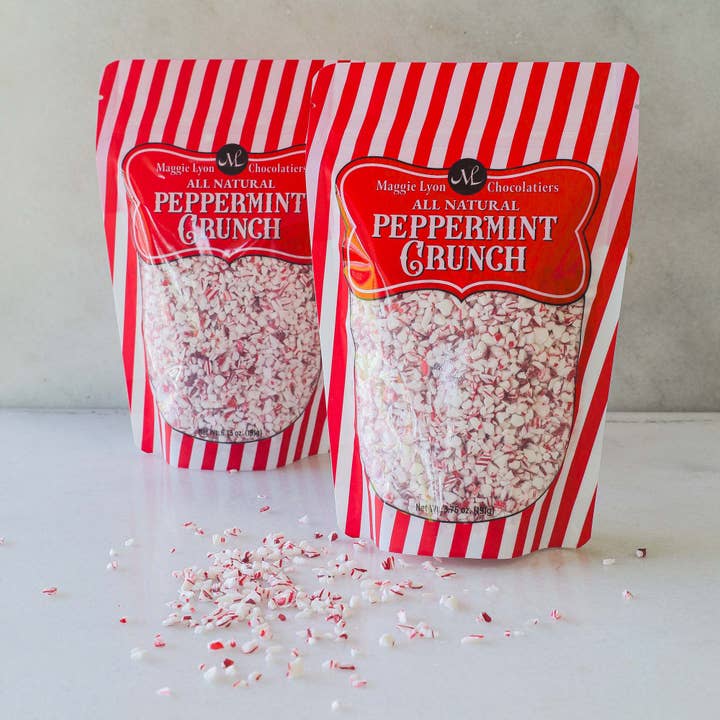 6.75oz Peppermint Crunch in Printed Zipper Bag for wholesale by Maggie Lyon Chocolatiers