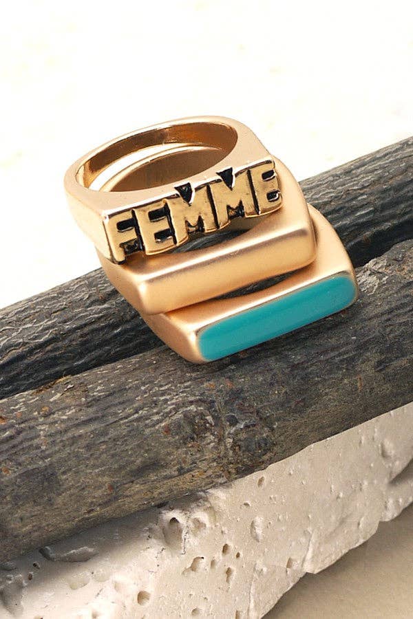 GOLD FEMME TURQ MATTE TRIO SET RINGS | 31R21050 for wholesale on Faire3